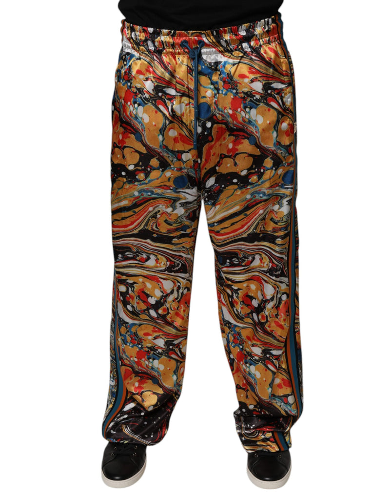 Multicolor Marble Satin Men Tracksuit Pants-Dolce & Gabbana-LabelTerrace.com
