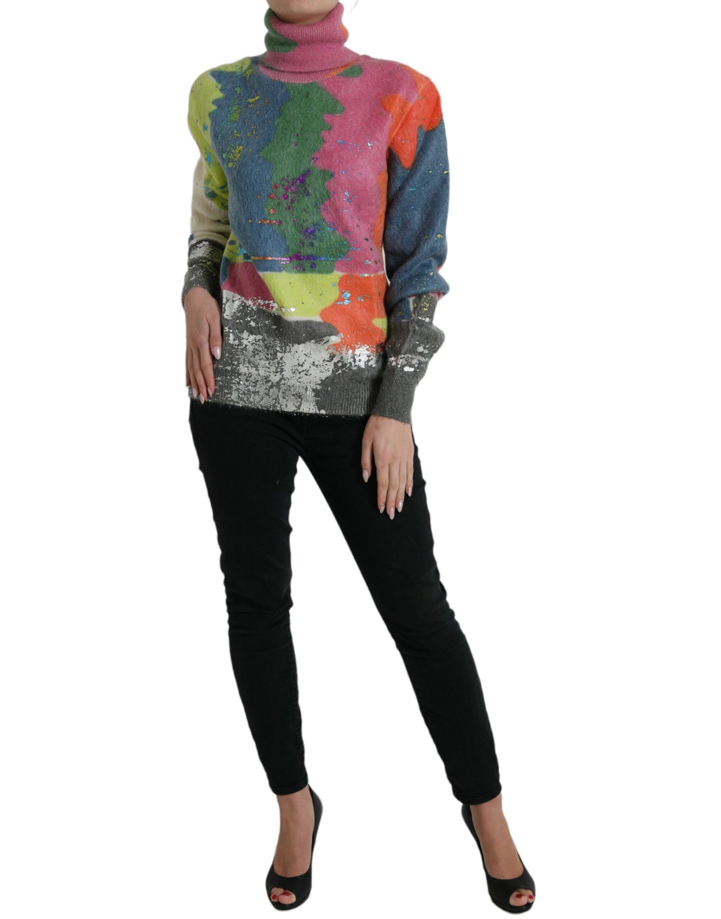 Multicolor Mohair Turtleneck Pullover Sweater-Dolce & Gabbana-LabelTerrace.com