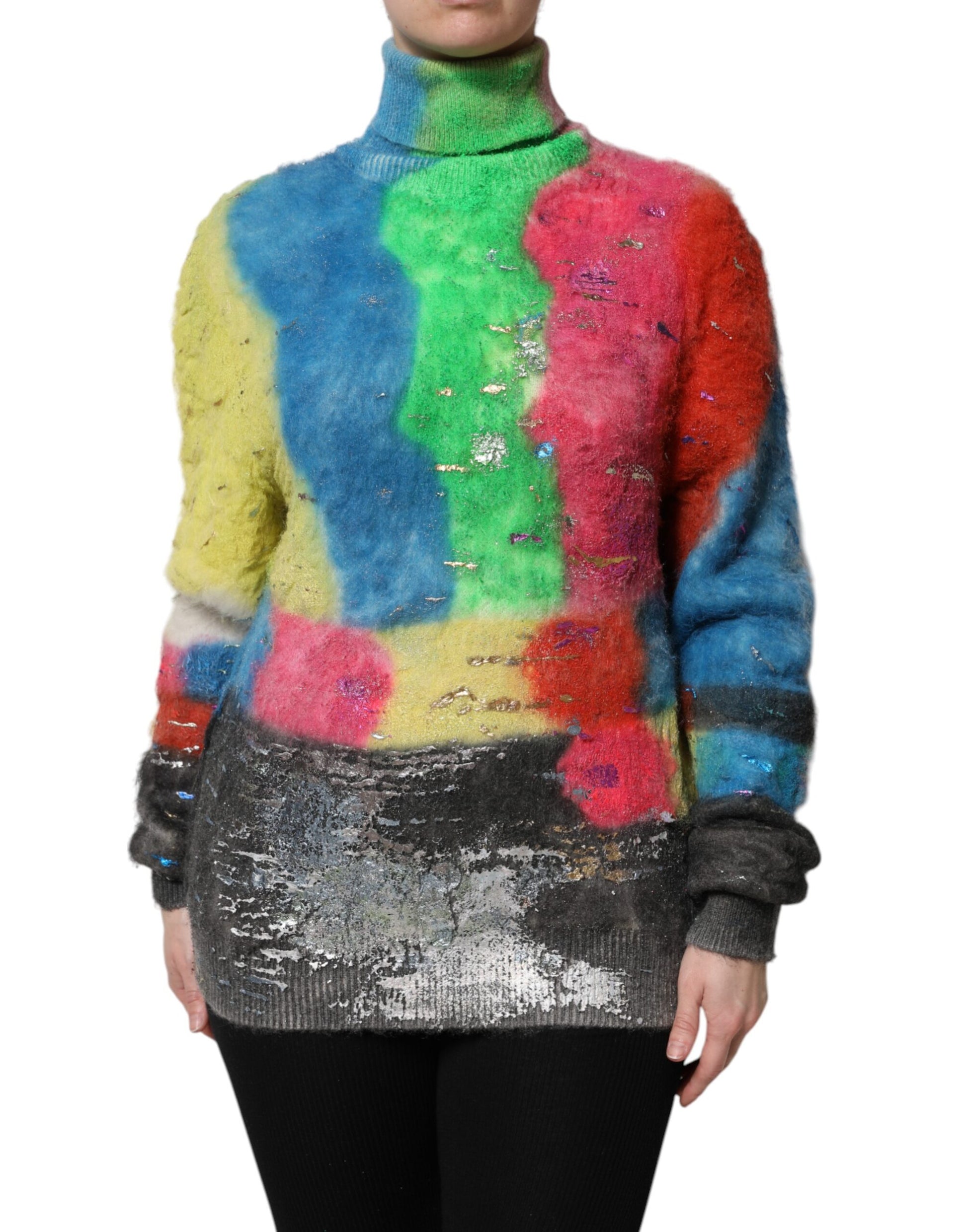 Multicolor Mohair Turtleneck Pullover Sweater-Dolce & Gabbana-LabelTerrace.com