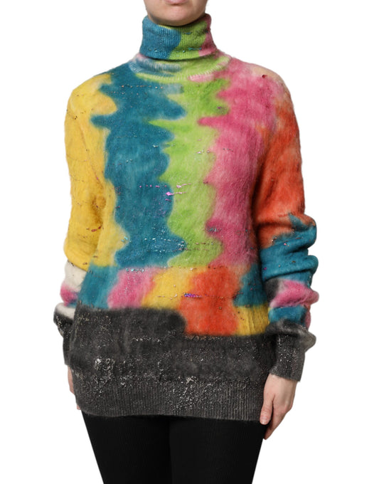 Multicolor Mohair Turtleneck Pullover Sweater-Dolce & Gabbana-LabelTerrace.com
