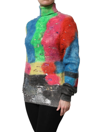 Multicolor Mohair Turtleneck Pullover Sweater