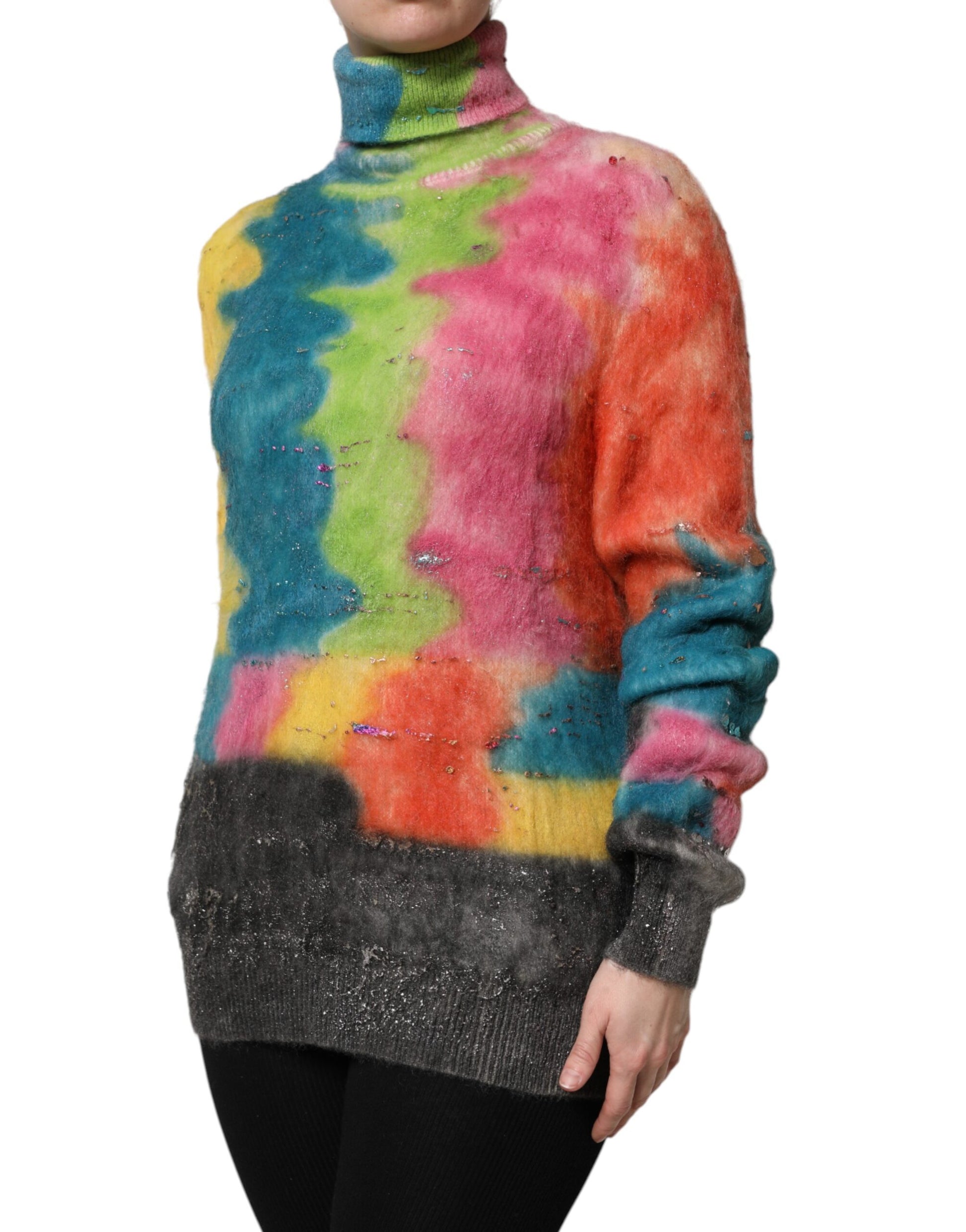 Multicolor Mohair Turtleneck Pullover Sweater-Dolce & Gabbana-LabelTerrace.com