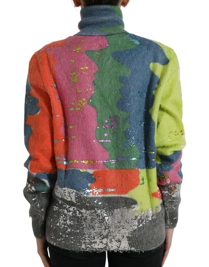 Multicolor Mohair Turtleneck Pullover Sweater-Dolce & Gabbana-LabelTerrace.com