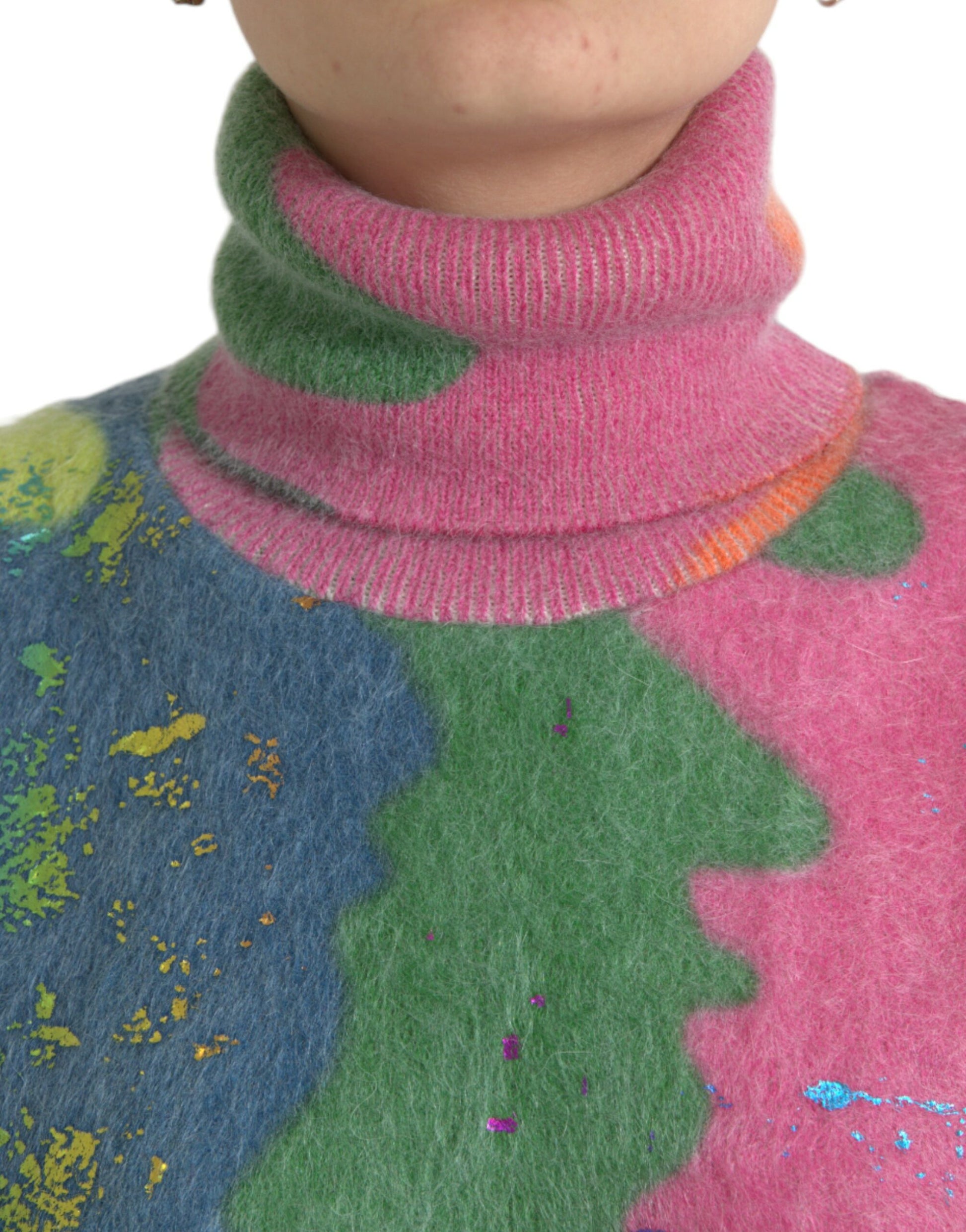 Multicolor Mohair Turtleneck Pullover Sweater-Dolce & Gabbana-LabelTerrace.com