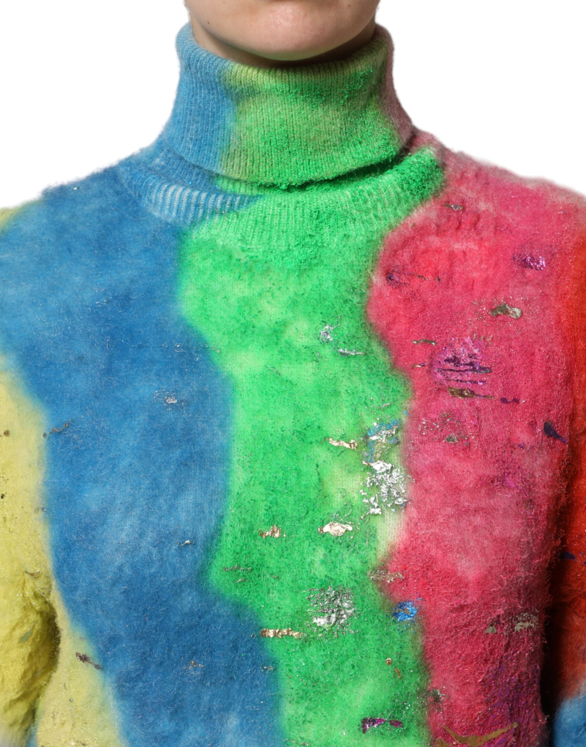 Multicolor Mohair Turtleneck Pullover Sweater-Dolce & Gabbana-LabelTerrace.com