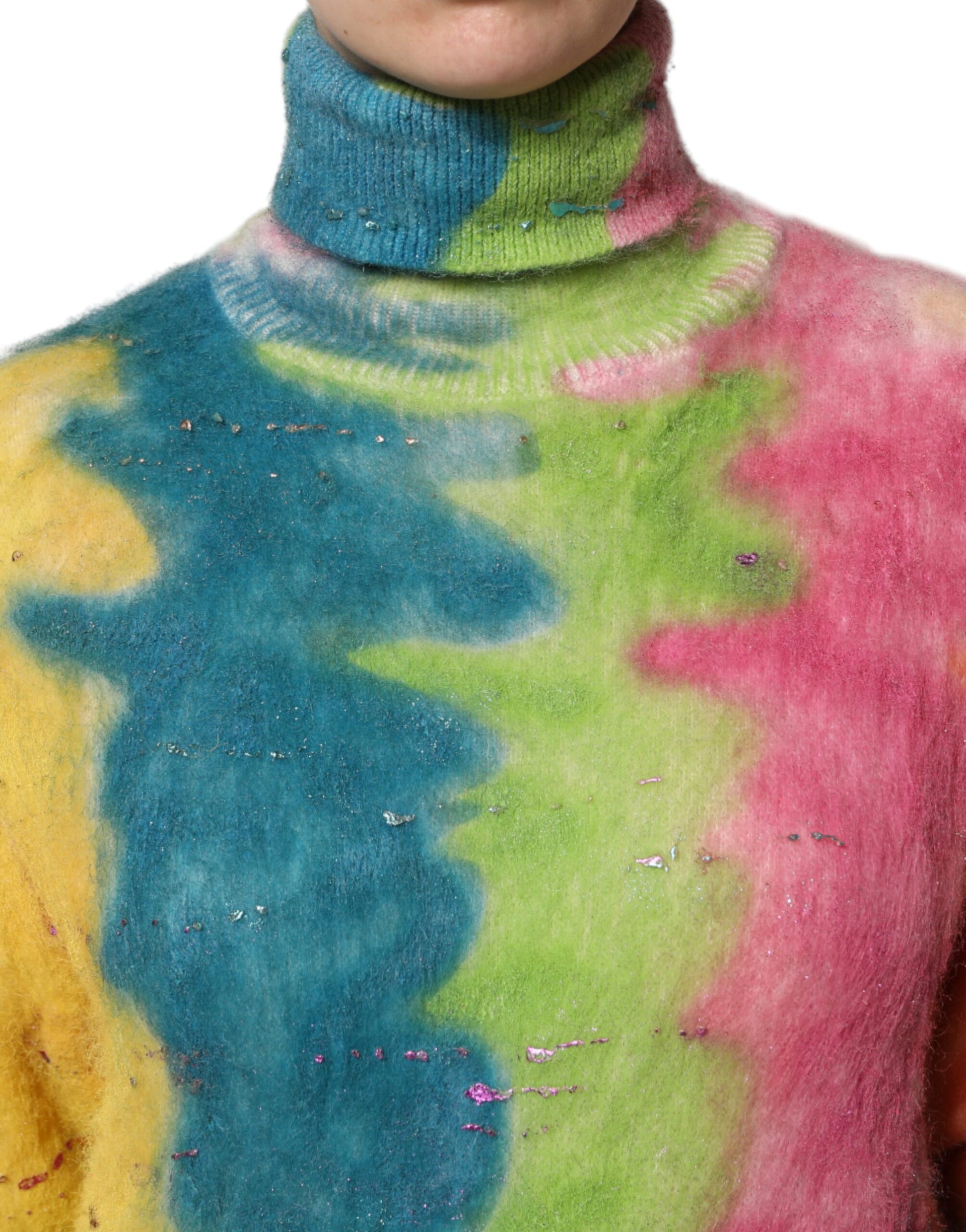 Multicolor Mohair Turtleneck Pullover Sweater-Dolce & Gabbana-LabelTerrace.com
