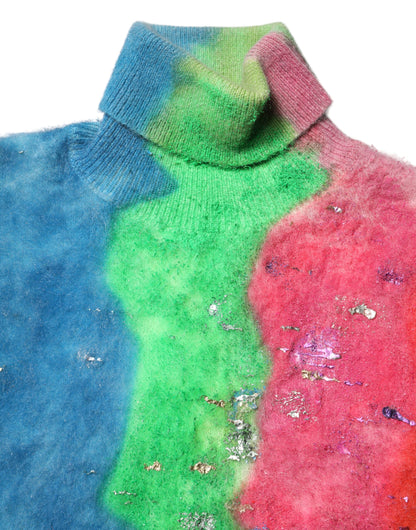 Multicolor Mohair Turtleneck Pullover Sweater-Dolce & Gabbana-LabelTerrace.com