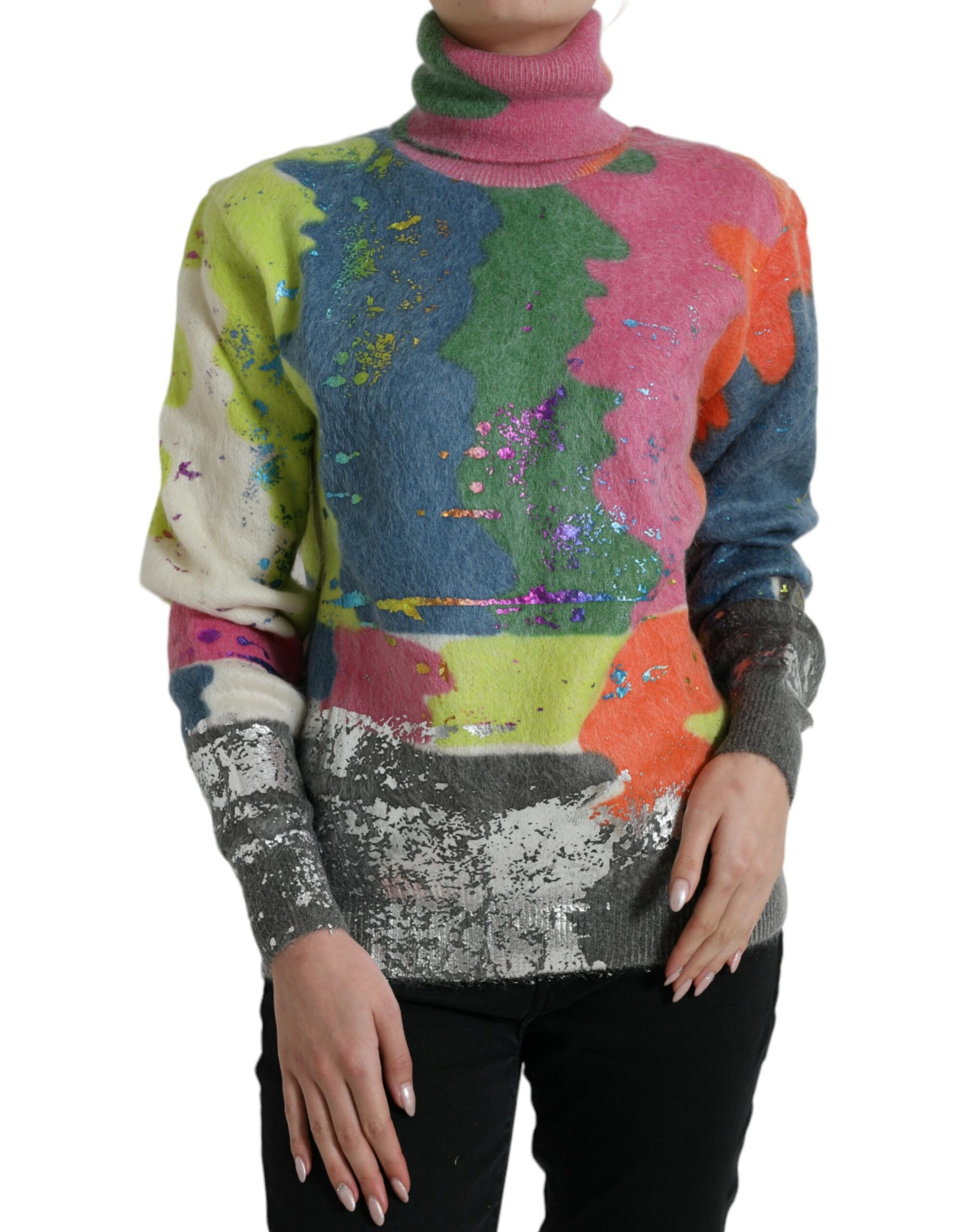 Multicolor Mohair Turtleneck Pullover Sweater-Dolce & Gabbana-LabelTerrace.com