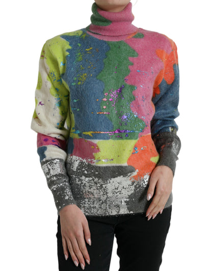 Multicolor Mohair Turtleneck Pullover Sweater-Dolce & Gabbana-LabelTerrace.com