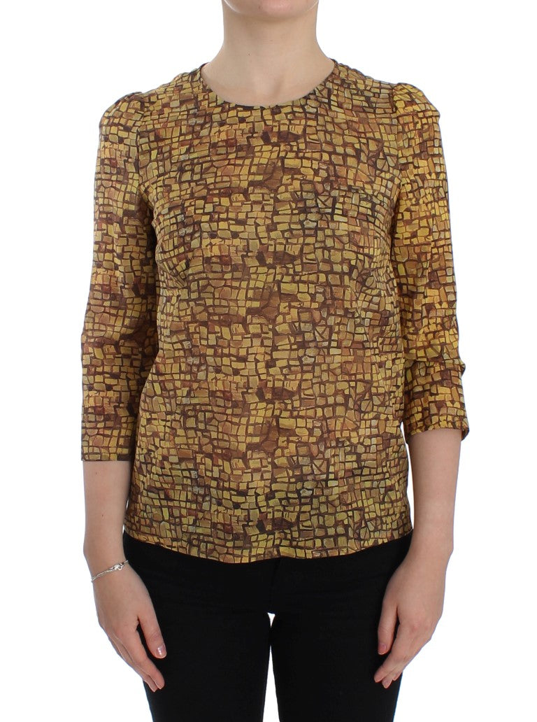 Multicolor Mosaic Print Silk Blouse T-shirt-Dolce & Gabbana-LabelTerrace.com