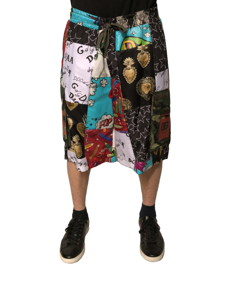 Multicolor Patchwork Cargo Bermuda Shorts-Dolce & Gabbana-LabelTerrace.com