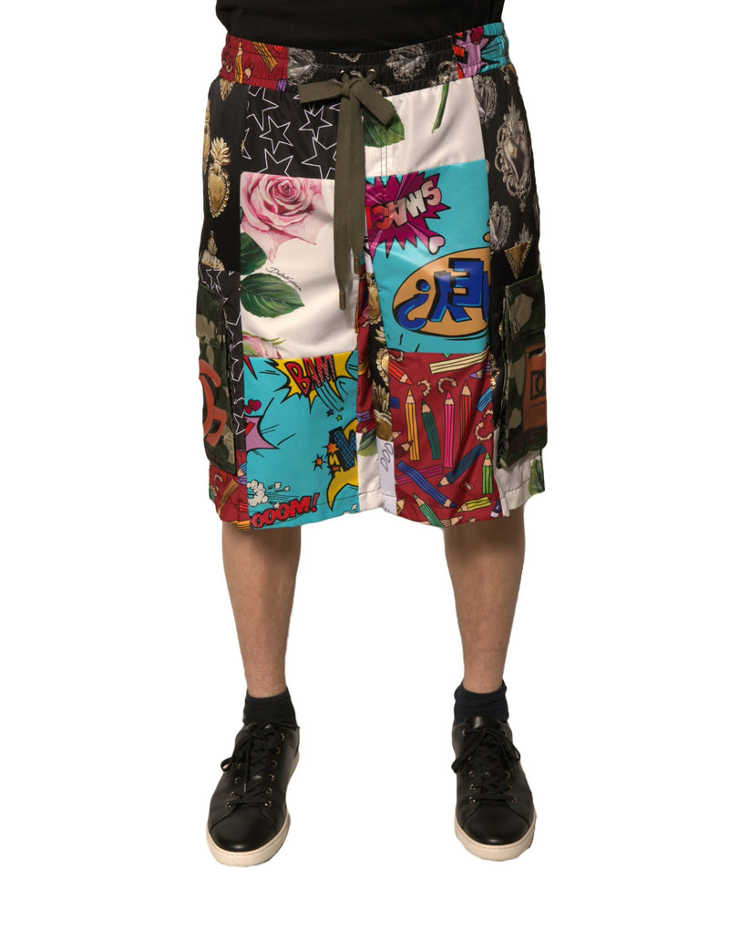 Multicolor Patchwork Cargo Bermuda Shorts-Dolce & Gabbana-LabelTerrace.com