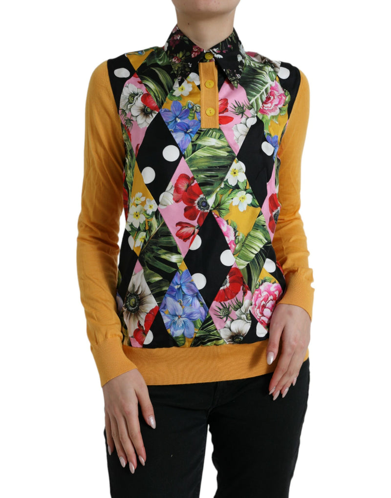 Multicolor Patchwork Cashmere Henley Sweater-Dolce & Gabbana-LabelTerrace.com