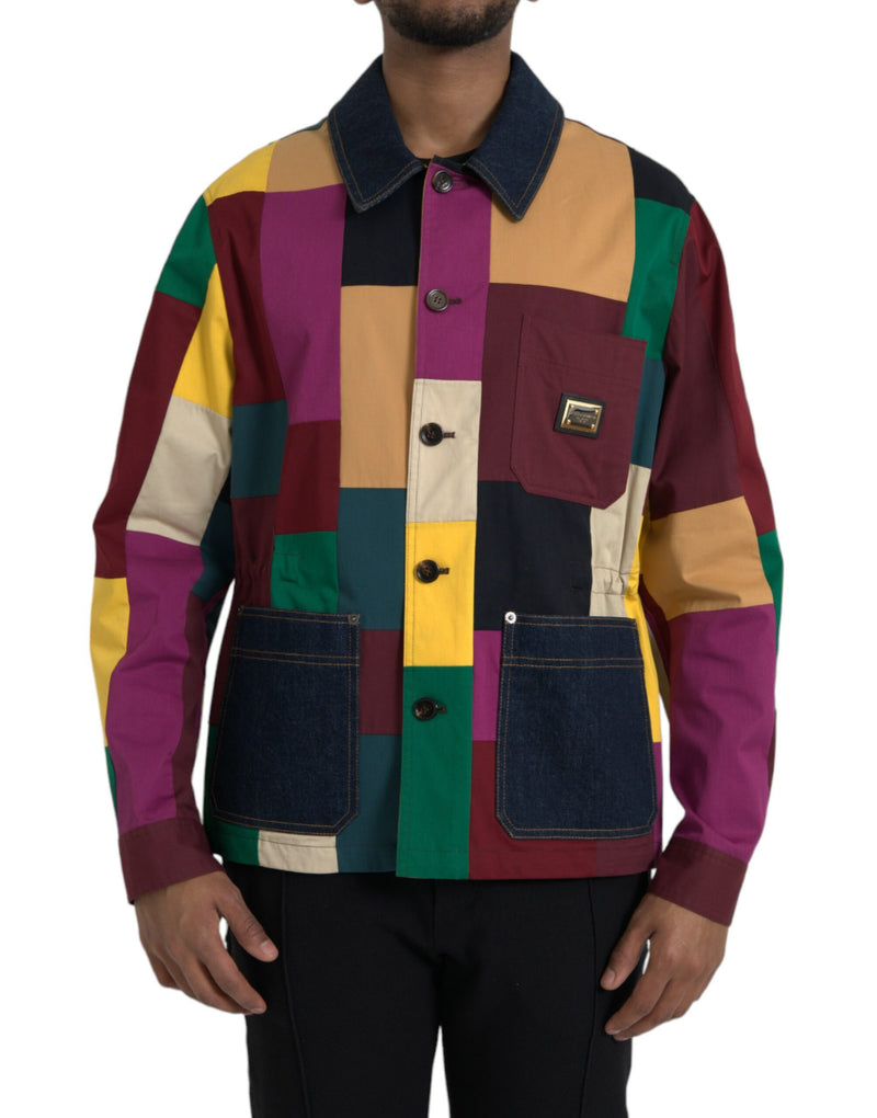 Multicolor Patchwork Cotton Collared Jacket-Dolce & Gabbana-LabelTerrace.com