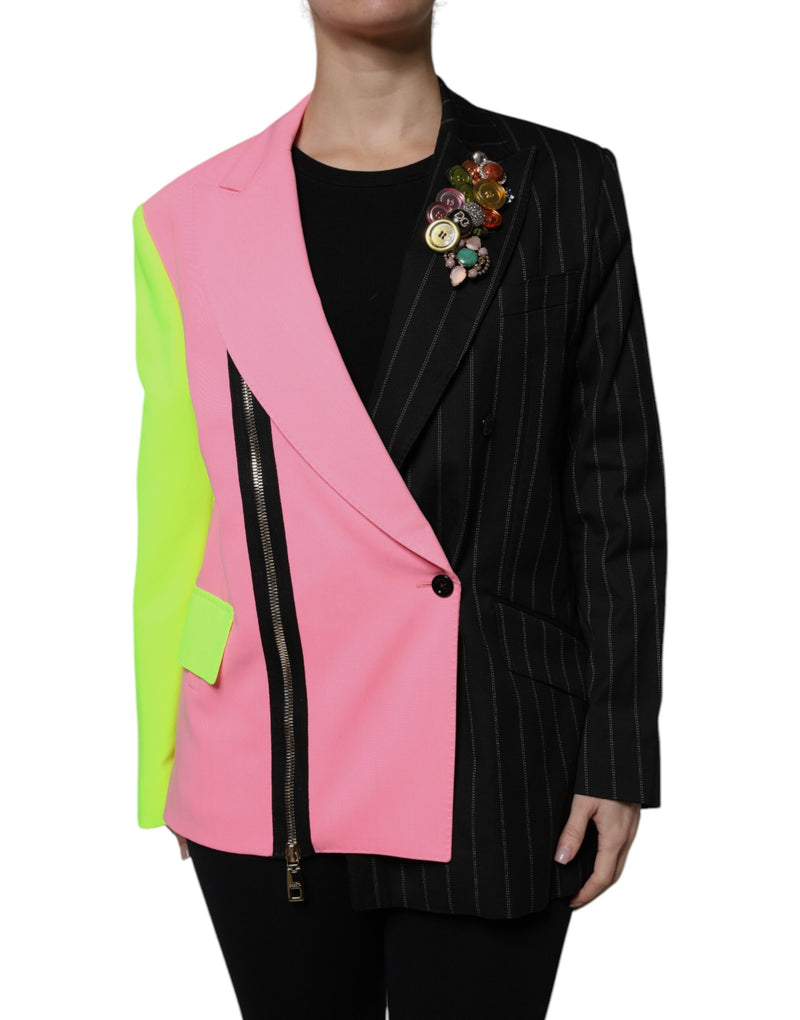 Multicolor Patchwork Embellished Coat Jacket-Dolce & Gabbana-LabelTerrace.com