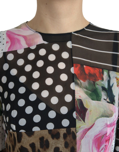 Flerfarvet Patchwork Blomster Leopard Kjole