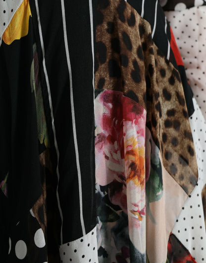Flerfarvet Patchwork Blomster Leopard Kjole