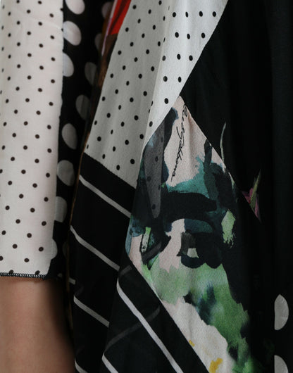 Flerfarvet Patchwork Blomster Leopard Kjole