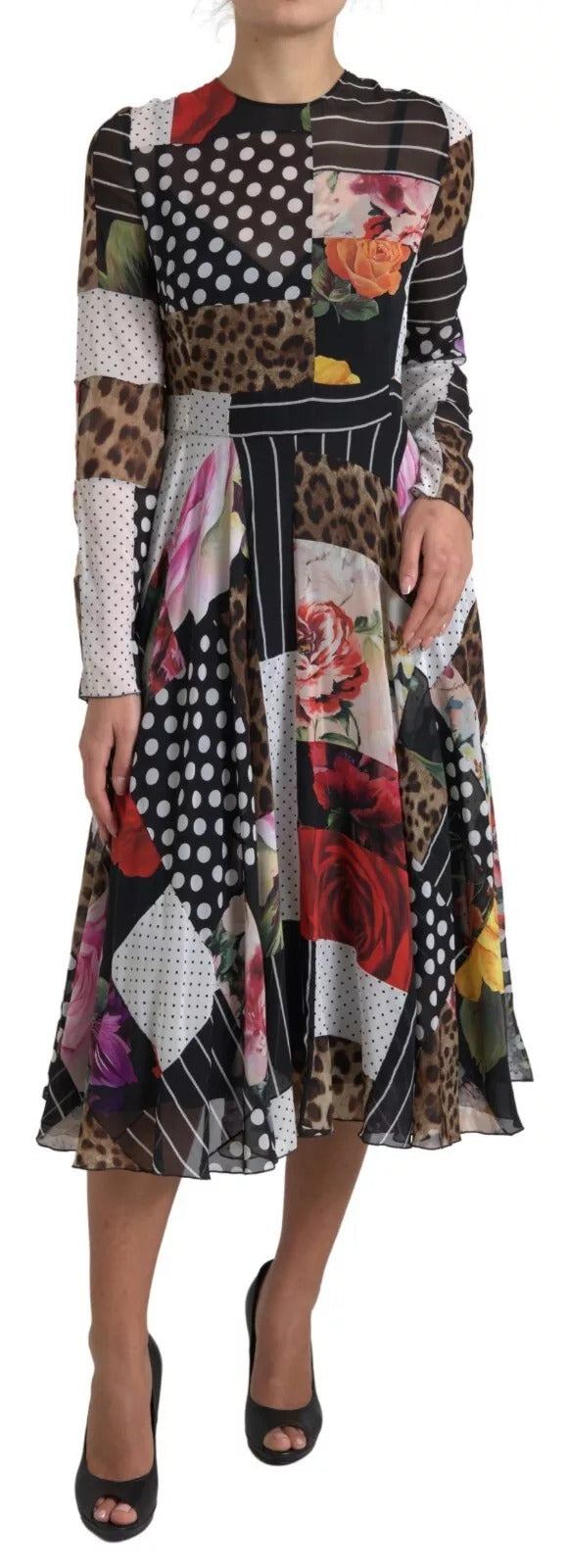 Multicolor Patchwork Floral Leopard Dress-Dolce & Gabbana-LabelTerrace.com
