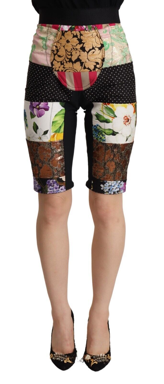 Multicolor Patchwork High Waist Cropped Pants-Dolce & Gabbana-LabelTerrace.com
