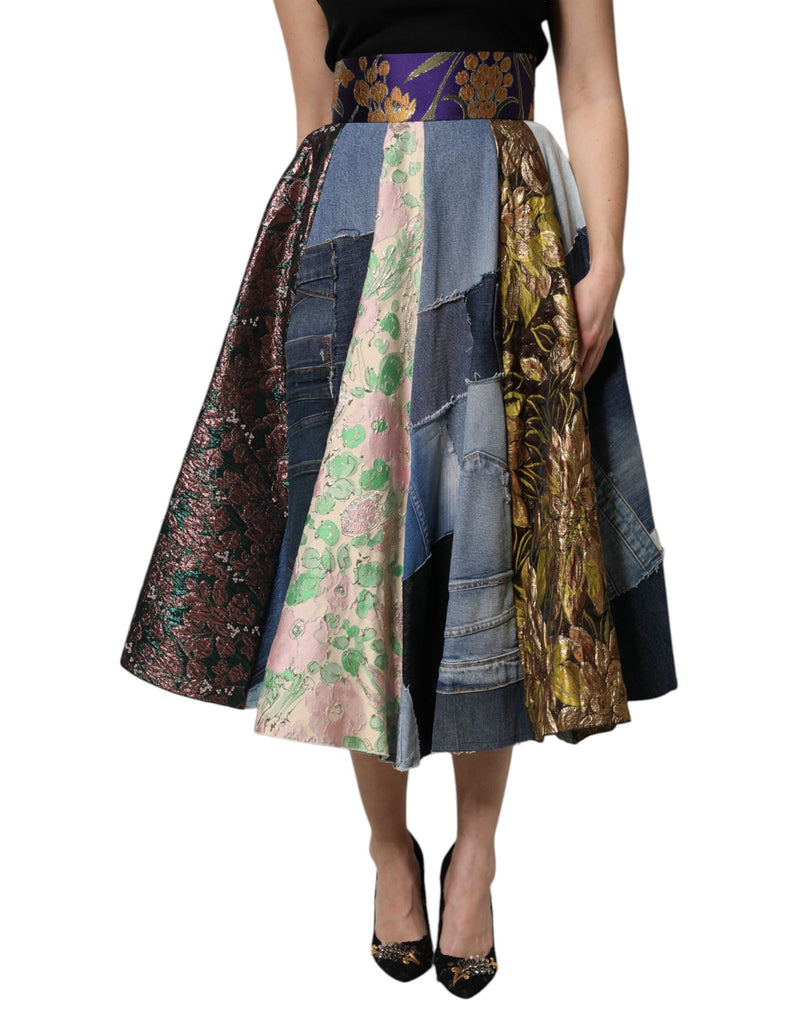 Multicolor Patchwork High Waisted Midi Skirt-Dolce & Gabbana-LabelTerrace.com
