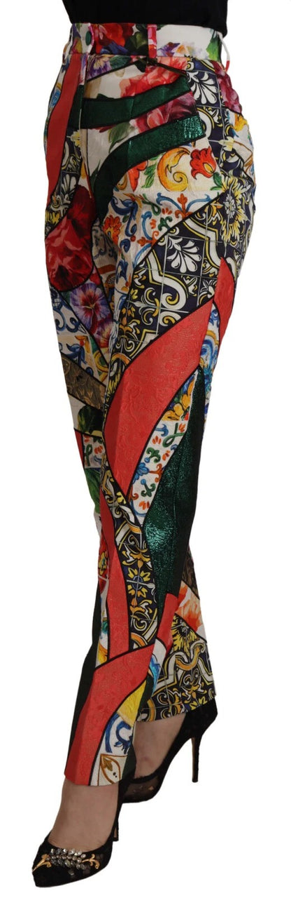 Multicolor Patchwork Jacquard High Waist Pants-Dolce & Gabbana-LabelTerrace.com