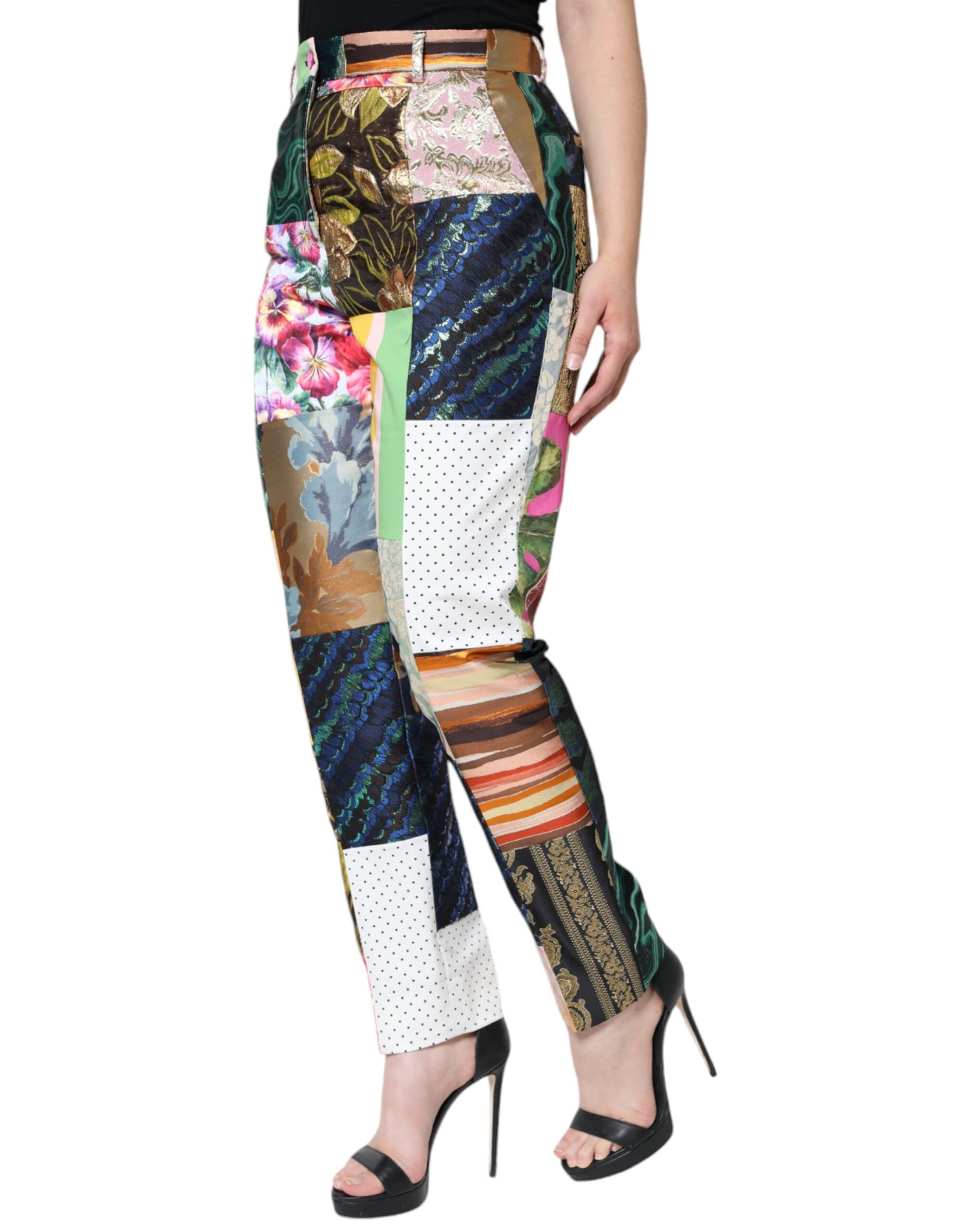 Multicolor Patchwork Jacquard High Waist Pants-Dolce & Gabbana-LabelTerrace.com