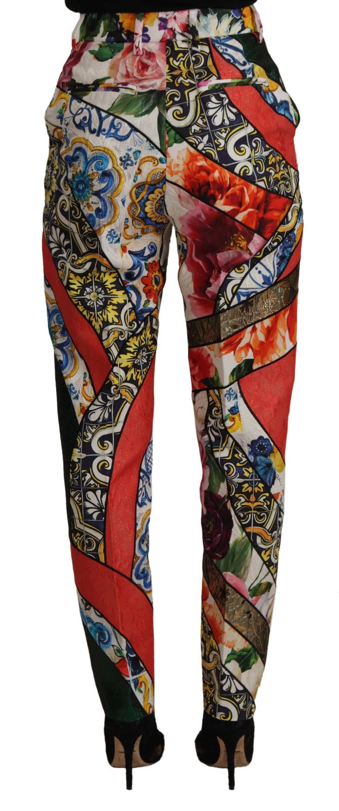 Multicolor Patchwork Jacquard High Waist Pants-Dolce & Gabbana-LabelTerrace.com