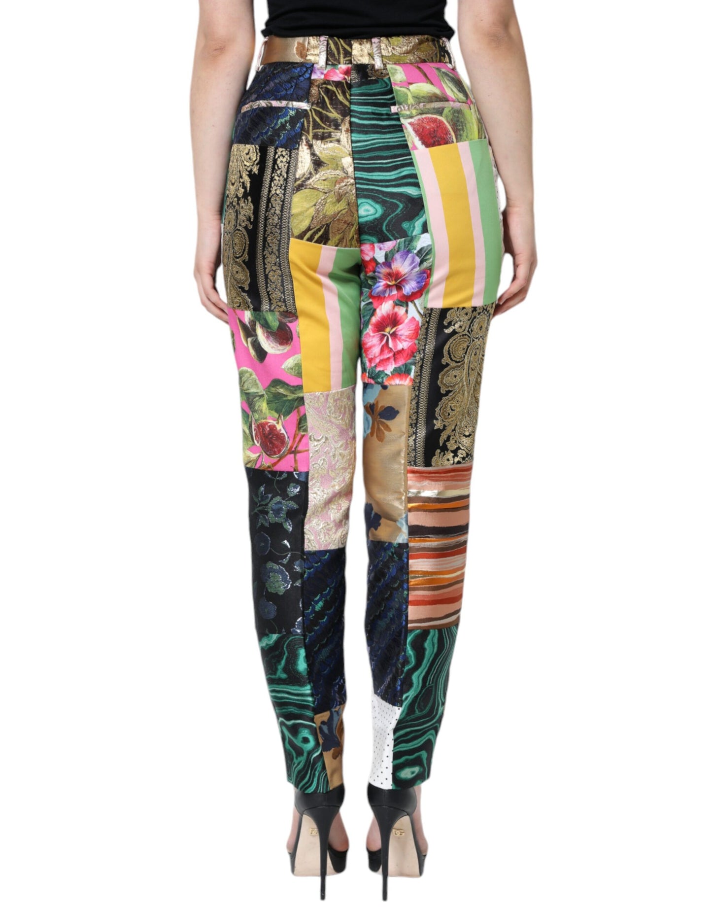 Multicolor Patchwork Jacquard High Waist Pants-Dolce & Gabbana-LabelTerrace.com