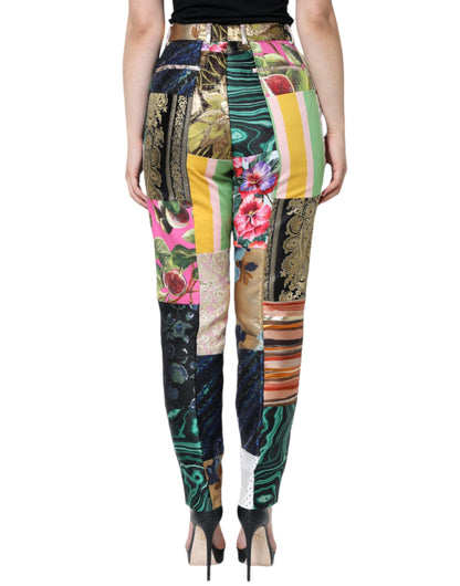 Multicolor Patchwork Jacquard High Waist Pants-Dolce & Gabbana-LabelTerrace.com