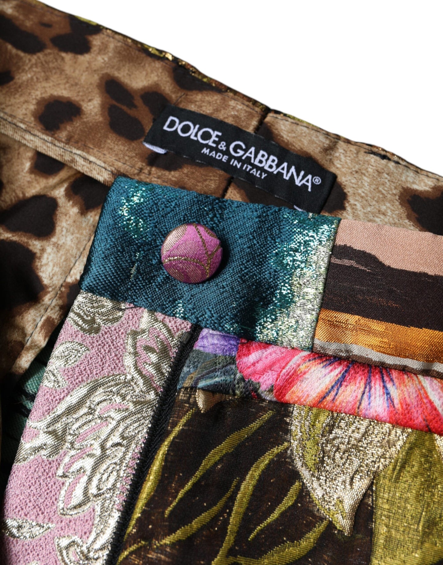 Multicolor Patchwork Jacquard High Waist Pants-Dolce & Gabbana-LabelTerrace.com