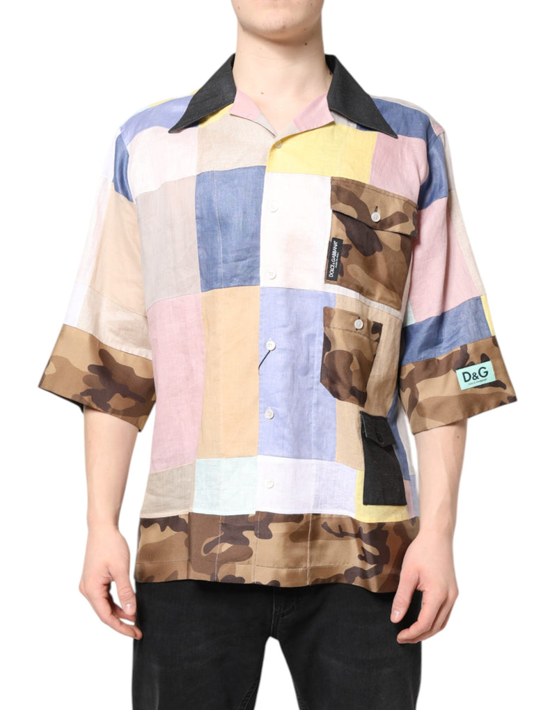 Multicolor Patchwork Short Sleeve Shirt-Dolce & Gabbana-LabelTerrace.com