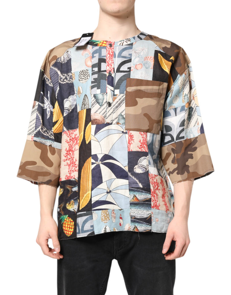 Multicolor Patchwork Short Sleeves Shirt-Dolce & Gabbana-LabelTerrace.com
