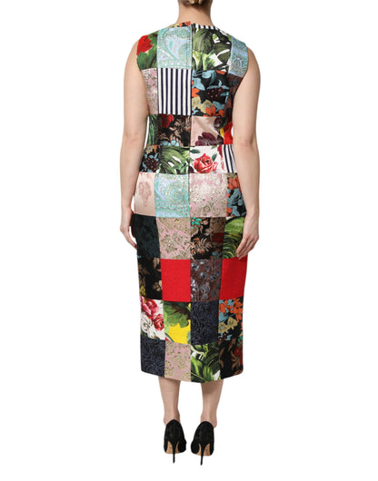 Multicolor Patchwork Sleeveless Sheath Dress-Dolce & Gabbana-LabelTerrace.com