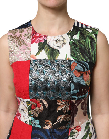 Multicolor Patchwork Sleeveless Sheath Dress-Dolce & Gabbana-LabelTerrace.com