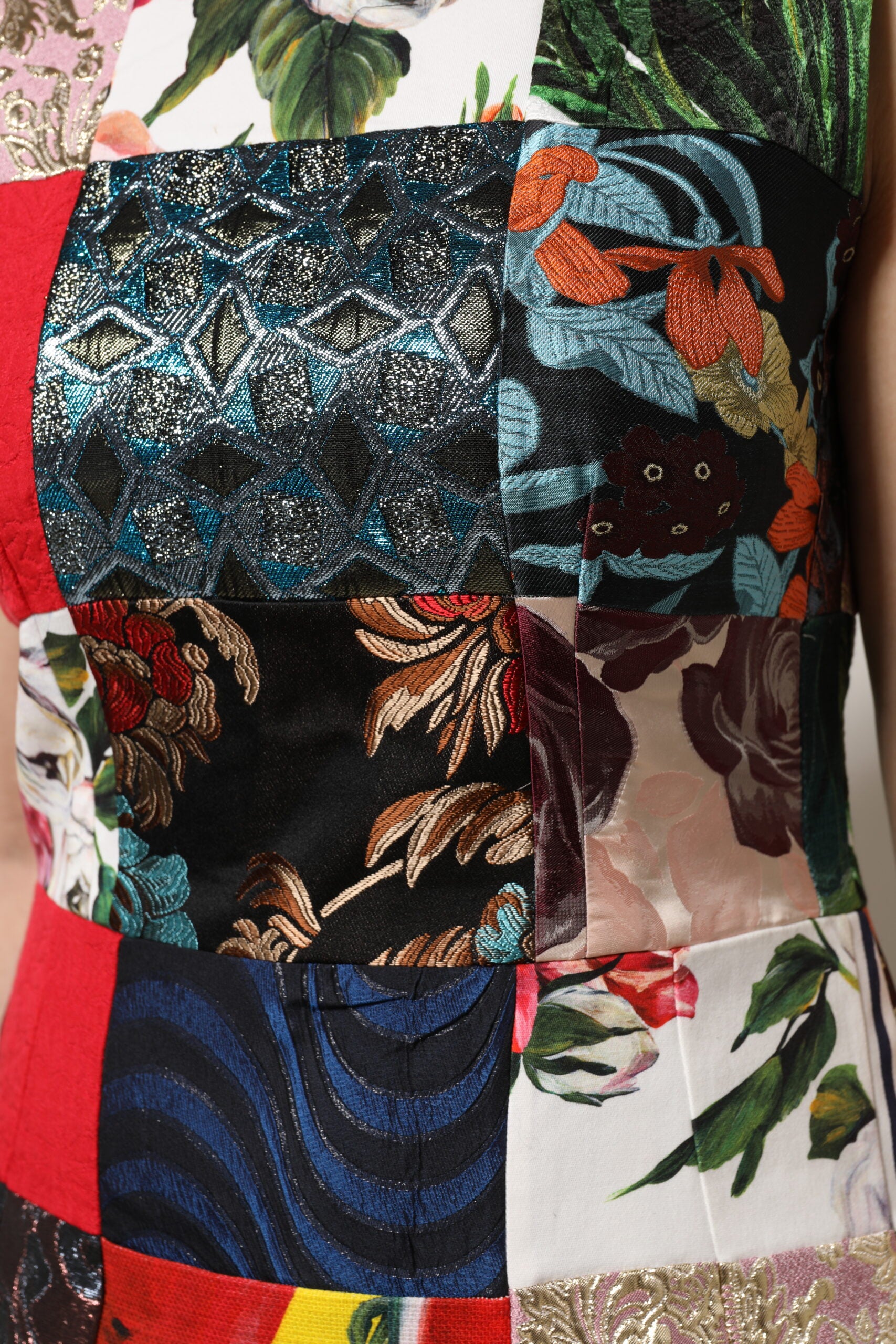 Multicolor Patchwork Sleeveless Sheath Dress-Dolce & Gabbana-LabelTerrace.com