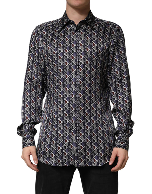 Multicolor Patterned Collared GOLD Men Dress Shirt