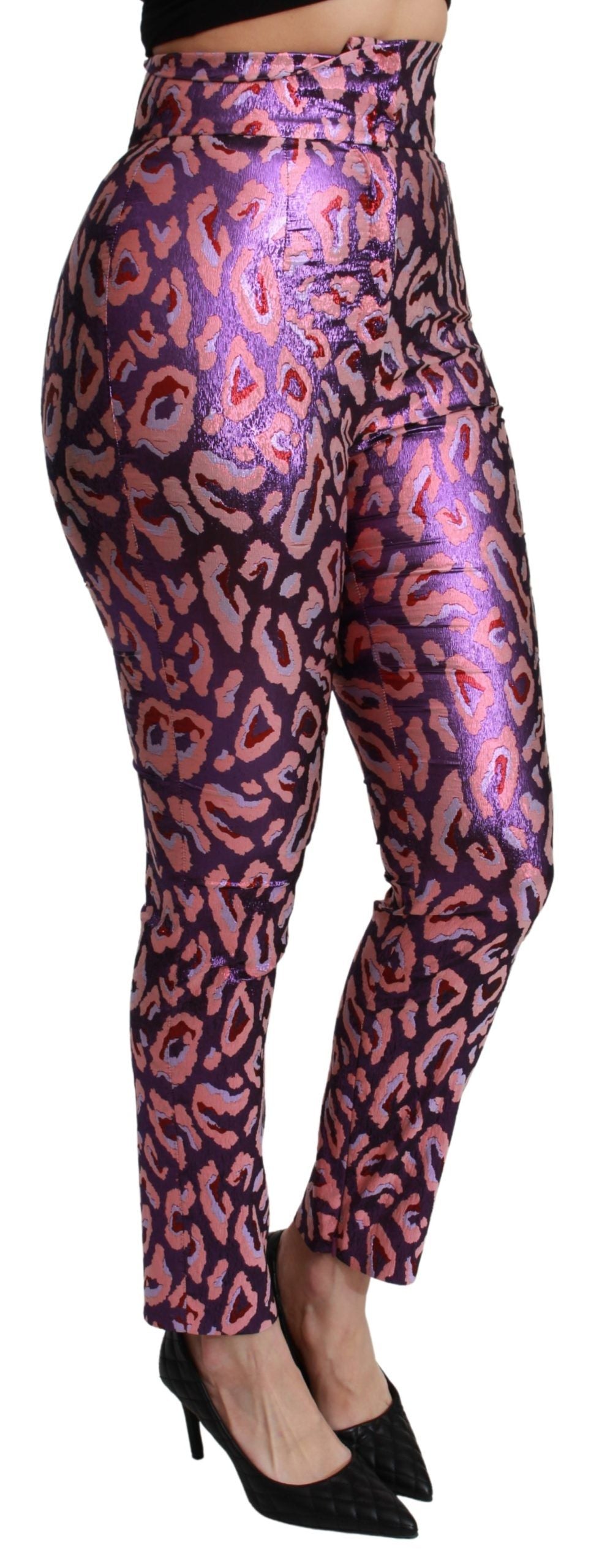 Multicolor Patterned Cropped High Waist Pants-Dolce & Gabbana-LabelTerrace.com