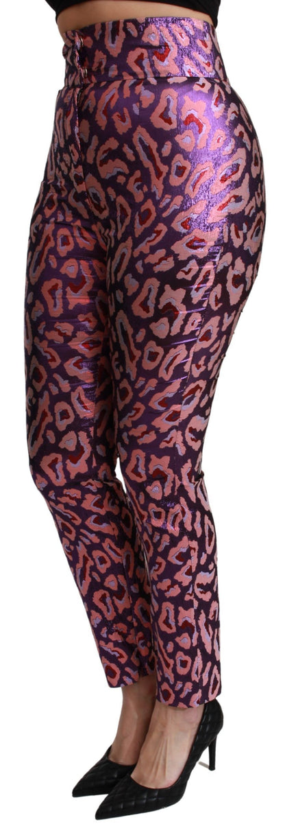 Multicolor Patterned Cropped High Waist Pants-Dolce & Gabbana-LabelTerrace.com