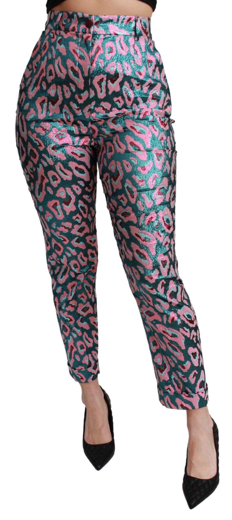 Multicolor Patterned Cropped High Waist Pants-Dolce & Gabbana-LabelTerrace.com
