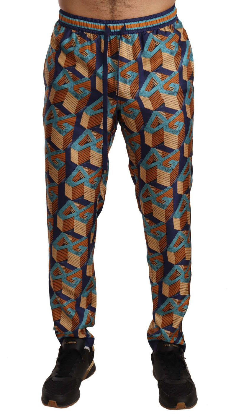 Multicolor Patterned Joggers Silk Pants-Dolce & Gabbana-LabelTerrace.com
