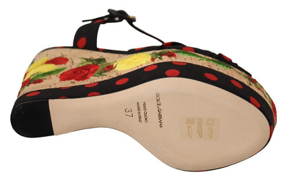 Multicolor Platform Wedges Sandals Charmeuse Shoes-Dolce & Gabbana-LabelTerrace.com