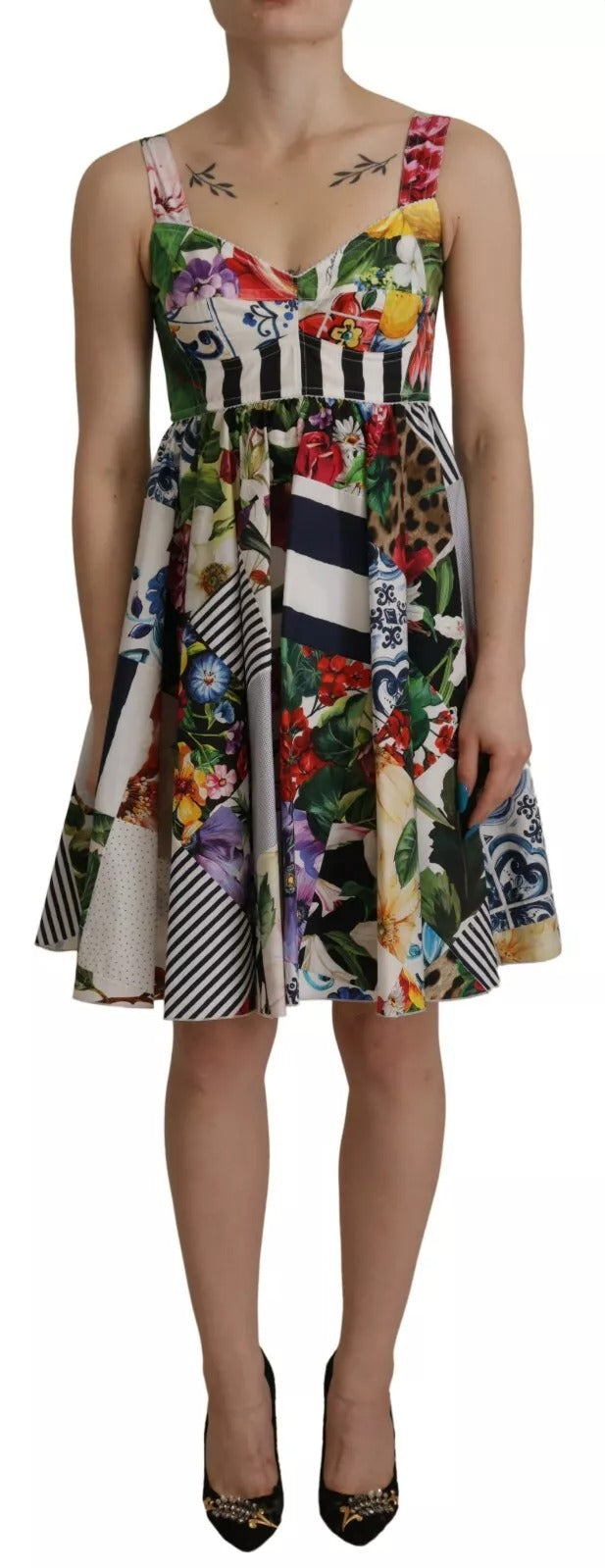 Multicolor Poplin Floral Mini Flared Dress-Dolce & Gabbana-LabelTerrace.com
