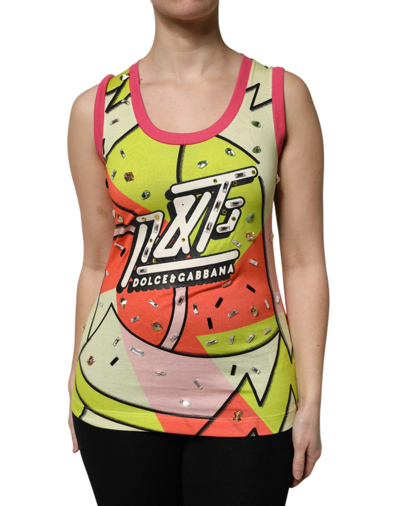 Multicolor Printed Crystal Embellishment Top-Dolce & Gabbana-LabelTerrace.com