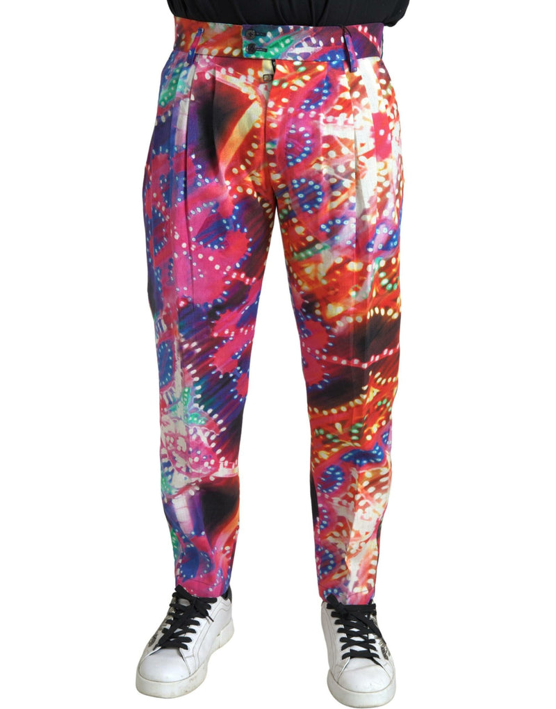 Multicolor Printed Linen Men Trouser Pants-Dolce & Gabbana-LabelTerrace.com