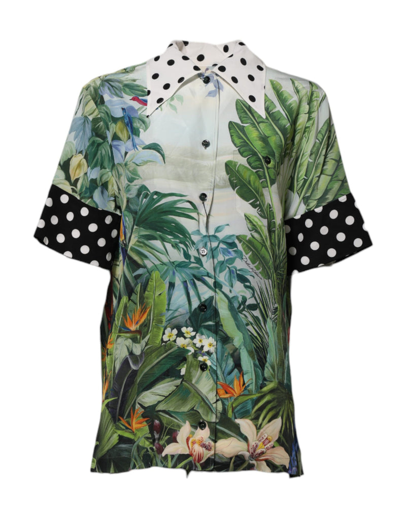 Multicolor Printed Silk Collared Shirt Top-Dolce & Gabbana-LabelTerrace.com