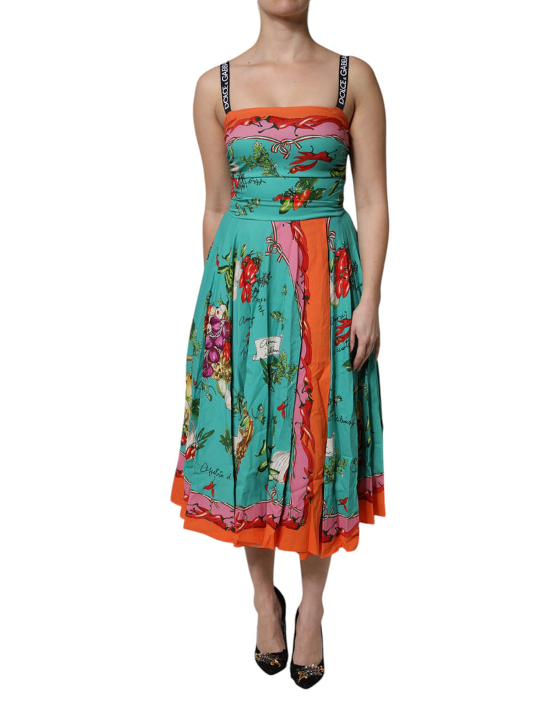 Multicolor Printed Silk Sleeveless Midi Dress-Dolce & Gabbana-LabelTerrace.com