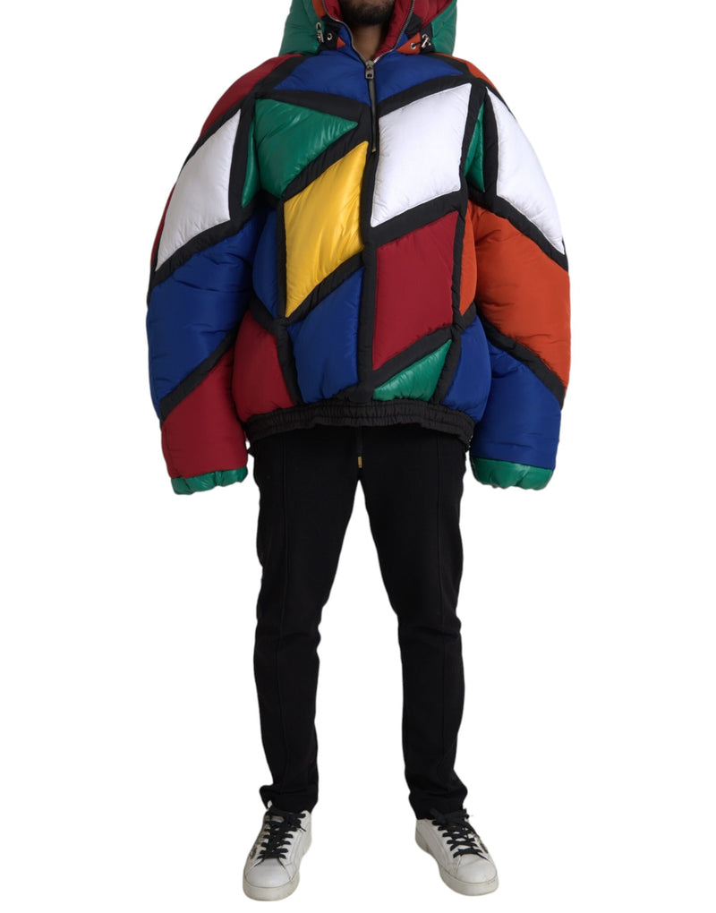 Multicolor Quilted Hooded Puffer Jacket-Dolce & Gabbana-LabelTerrace.com