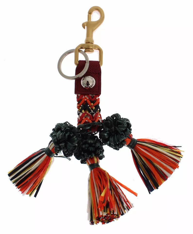 Multicolor Raffia Leather Clasp Finder Chain Keyring-Dolce & Gabbana-LabelTerrace.com