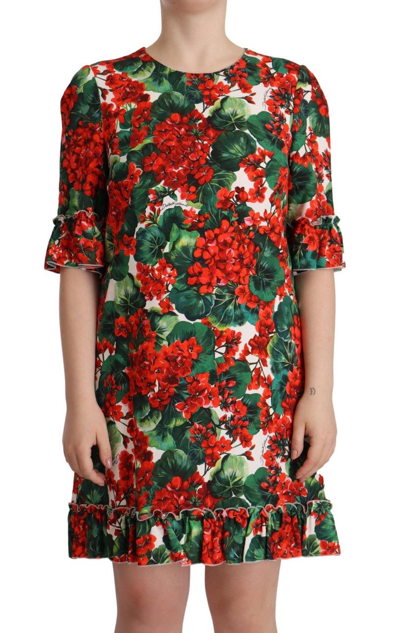 Multicolor Red Floral Shift Gown Dress-Dolce & Gabbana-LabelTerrace.com